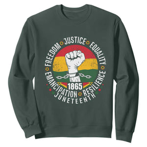 Juneteenth Fist Sweatshirt Freedom Justice Equality Emancipation Resilience TS01 Dark Forest Green Printyourwear