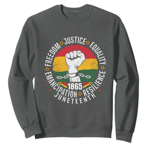 Juneteenth Fist Sweatshirt Freedom Justice Equality Emancipation Resilience TS01 Dark Heather Printyourwear