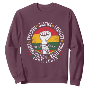 Juneteenth Fist Sweatshirt Freedom Justice Equality Emancipation Resilience TS01 Maroon Printyourwear