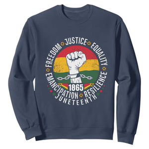 Juneteenth Fist Sweatshirt Freedom Justice Equality Emancipation Resilience TS01 Navy Printyourwear
