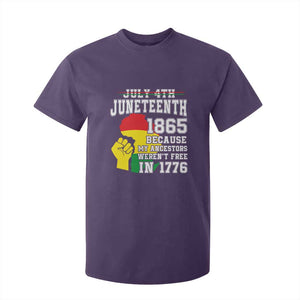Juneteenth 1865 T Shirt For Kid Because My Ancestors Weren't Free In 1776 Raised Fist TS01 Purple Print Your Wear
