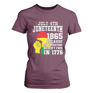 Juneteenth 1865 T Shirt For Women Because My Ancestors Weren't Free In 1776 Raised Fist TS01 Maroon Print Your Wear
