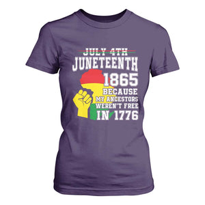 Juneteenth 1865 T Shirt For Women Because My Ancestors Weren't Free In 1776 Raised Fist TS01 Purple Print Your Wear