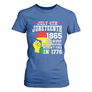Juneteenth 1865 T Shirt For Women Because My Ancestors Weren't Free In 1776 Raised Fist TS01 Royal Blue Print Your Wear