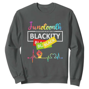 Juneteenth Sweatshirt Blackity Heartbeat TS01 Dark Heather Printyourwear