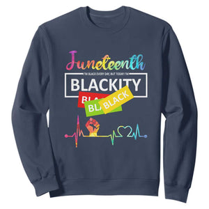 Juneteenth Sweatshirt Blackity Heartbeat TS01 Navy Printyourwear
