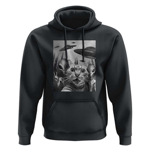 Funny Cat Selfie with UFOs Peace Sign Alien Cat UFO Invasion Hoodie TS01 Black Print Your Wear