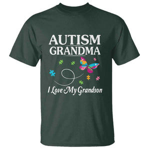 Autism Grandma T Shirt I Love My Grandson Butterfly Grandmother Love Support Accept TS01 Dark Forest Green Printyourwear