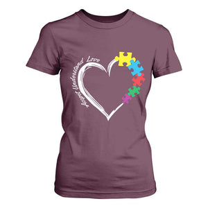 Autism Acceptance T Shirt For Women Accept Understand Love Spectrum Jigsaw Puzzle Heart TS01 Maroon Printyourwear