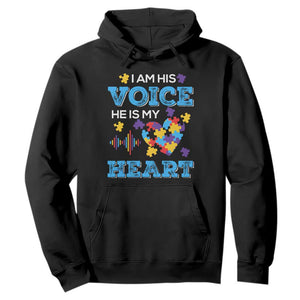 Autism Parents Hoodie I Am His Voice He Is My Heart Puzzle Heart TS01 Black Printyourwear