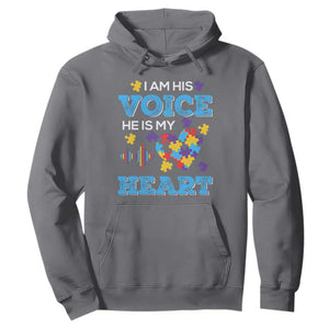 Autism Parents Hoodie I Am His Voice He Is My Heart Puzzle Heart TS01 Charcoal Printyourwear