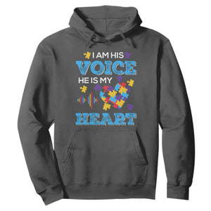 Autism Parents Hoodie I Am His Voice He Is My Heart Puzzle Heart TS01 Dark Heather Printyourwear