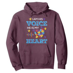 Autism Parents Hoodie I Am His Voice He Is My Heart Puzzle Heart TS01 Maroon Printyourwear