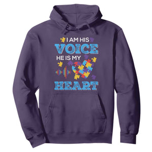 Autism Parents Hoodie I Am His Voice He Is My Heart Puzzle Heart TS01 Purple Printyourwear