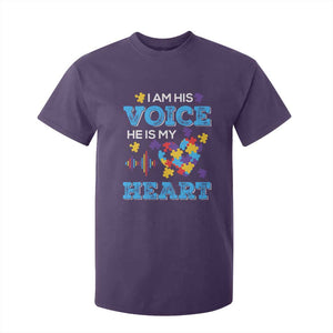 Autism Parents T Shirt For Kid I Am His Voice He Is My Heart Puzzle Heart TS01 Purple Printyourwear