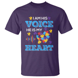 Autism Parents T Shirt I Am His Voice He Is My Heart Puzzle Heart TS01 Purple Printyourwear