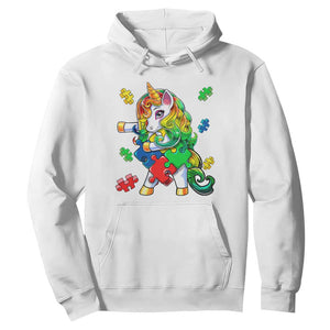 Unicorn Autism Hoodie His Fight is My Fight with Flossing Unicorn Puzzle Piece TS01 White Printyourwear