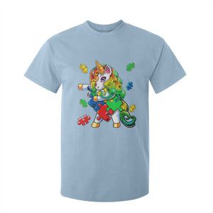 Unicorn Autism T Shirt For Kid His Fight is My Fight with Flossing Unicorn Puzzle Piece TS01 Light Blue Printyourwear