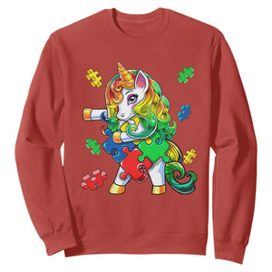 Unicorn Autism Sweatshirt His Fight is My Fight with Flossing Unicorn Puzzle Piece TS01 Red Printyourwear