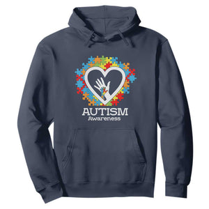 Autism Support Hoodie Jigsaw Puzzle Hand In Hand TS01 Navy Printyourwear