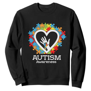 Autism Support Sweatshirt Jigsaw Puzzle Hand In Hand TS01 Black Printyourwear