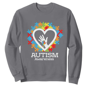 Autism Support Sweatshirt Jigsaw Puzzle Hand In Hand TS01 Charcoal Printyourwear