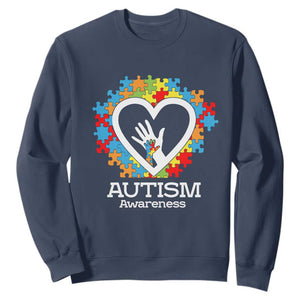 Autism Support Sweatshirt Jigsaw Puzzle Hand In Hand TS01 Navy Printyourwear