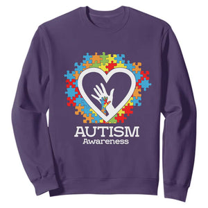 Autism Support Sweatshirt Jigsaw Puzzle Hand In Hand TS01 Purple Printyourwear