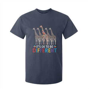 Giraffe Autism T Shirt For Kid It's Ok To Be Different Puzzle Support TS01 Navy Printyourwear