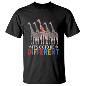 Giraffe Autism T Shirt It's Ok To Be Different Puzzle Support TS01 Black Printyourwear