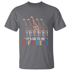 Giraffe Autism T Shirt It's Ok To Be Different Puzzle Support TS01 Charcoal Printyourwear