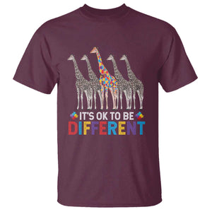 Giraffe Autism T Shirt It's Ok To Be Different Puzzle Support TS01 Maroon Printyourwear
