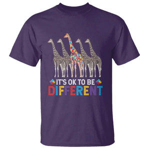 Giraffe Autism T Shirt It's Ok To Be Different Puzzle Support TS01 Purple Printyourwear