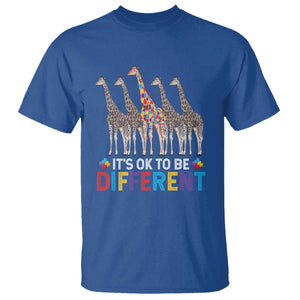 Giraffe Autism T Shirt It's Ok To Be Different Puzzle Support TS01 Royal Blue Printyourwear