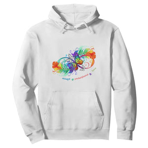 Autism Acceptance Hoodie Accept Understand Love Rainbow Infinity With Butterfly Feathers TS01 White Printyourwear