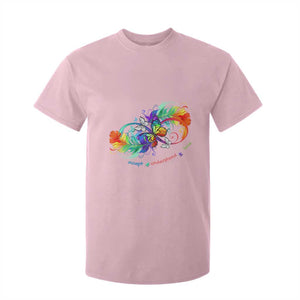Autism Acceptance T Shirt For Kid Accept Understand Love Rainbow Infinity With Butterfly Feathers TS01 Light Pink Printyourwear