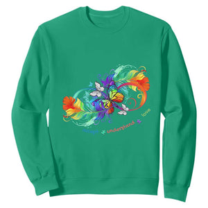 Autism Acceptance Sweatshirt Accept Understand Love Rainbow Infinity With Butterfly Feathers TS01 Irish Green Printyourwear