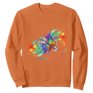 Autism Acceptance Sweatshirt Accept Understand Love Rainbow Infinity With Butterfly Feathers TS01 Orange Printyourwear
