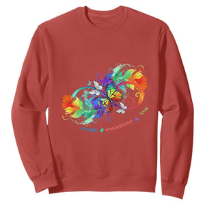 Autism Acceptance Sweatshirt Accept Understand Love Rainbow Infinity With Butterfly Feathers TS01 Red Printyourwear