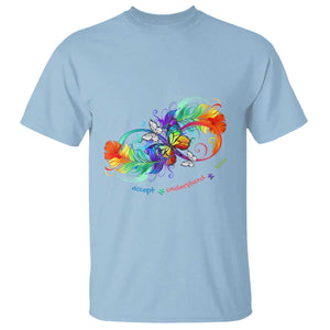 Autism Acceptance T Shirt Accept Understand Love Rainbow Infinity With Butterfly Feathers TS01 Light Blue Printyourwear