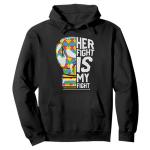 Autism Support Hoodie Her Fight is My Fight Warriors Jigsaw Puzzle Boxing Glove TS01 Black Printyourwear
