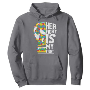 Autism Support Hoodie Her Fight is My Fight Warriors Jigsaw Puzzle Boxing Glove TS01 Charcoal Printyourwear