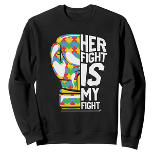Autism Support Sweatshirt Her Fight is My Fight Warriors Jigsaw Puzzle Boxing Glove TS01 Black Printyourwear