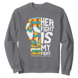 Autism Support Sweatshirt Her Fight is My Fight Warriors Jigsaw Puzzle Boxing Glove TS01 Charcoal Printyourwear