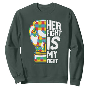 Autism Support Sweatshirt Her Fight is My Fight Warriors Jigsaw Puzzle Boxing Glove TS01 Dark Forest Green Printyourwear