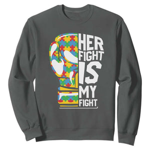 Autism Support Sweatshirt Her Fight is My Fight Warriors Jigsaw Puzzle Boxing Glove TS01 Dark Heather Printyourwear