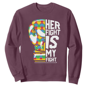 Autism Support Sweatshirt Her Fight is My Fight Warriors Jigsaw Puzzle Boxing Glove TS01 Maroon Printyourwear