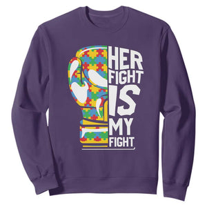 Autism Support Sweatshirt Her Fight is My Fight Warriors Jigsaw Puzzle Boxing Glove TS01 Purple Printyourwear