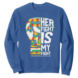 Autism Support Sweatshirt Her Fight is My Fight Warriors Jigsaw Puzzle Boxing Glove TS01 Royal Blue Printyourwear