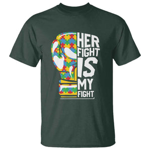 Autism Support T Shirt Her Fight is My Fight Warriors Jigsaw Puzzle Boxing Glove TS01 Dark Forest Green Printyourwear